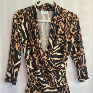 JonDen Fqux Wrap Animal & Leopard Print Top